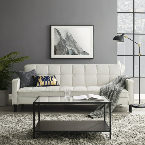 Loft Lyfe Swaine Leather Pu Sofa Bed Convertible Tufted With Storage, White