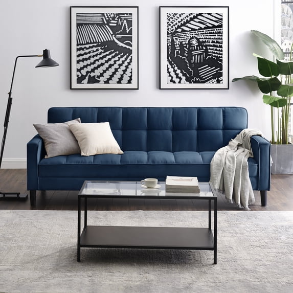Loft Lyfe Swaine Linen Sofa Bed Convertible Tufted With Storage, Blue
