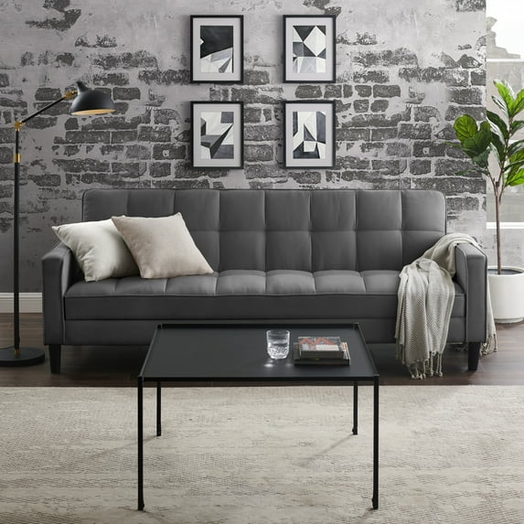 Loft Lyfe Swaine Linen Sofa Bed Convertible Tufted With Storage, Charcoal
