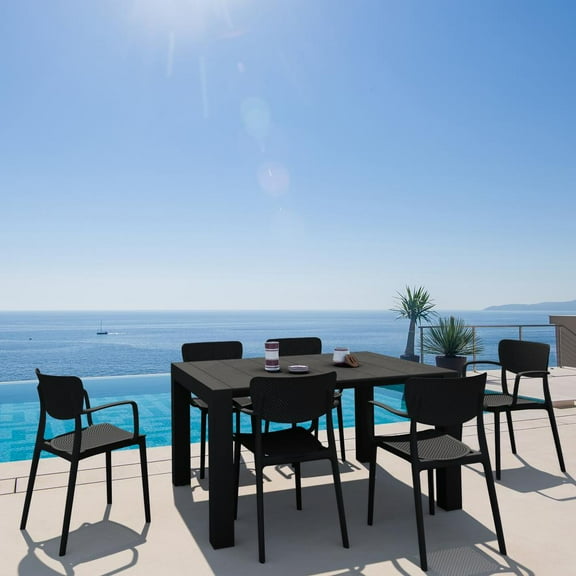 Loft Outdoor Dining Set with 6 Arm Chairs and 55 inch Extension Table Black