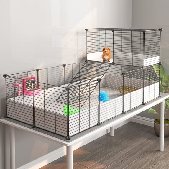 Loft & Partition Cage Indoor Small Animal Habitat With Waterproof Plastic Bottom