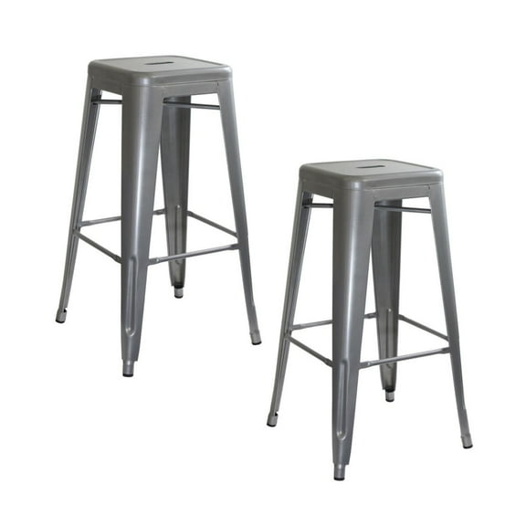 Loft Silver Metal Bar Stool, 2- Piece