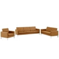 thumbnail image 1 of Loft Tufted Upholstered Faux Leather 3 Piece Set in Silver Tan, 1 of 5