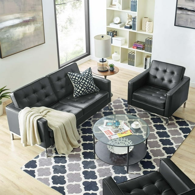 Loft Tufted Upholstered Faux Leather Loveseat and Armchair Set-EEI-4102