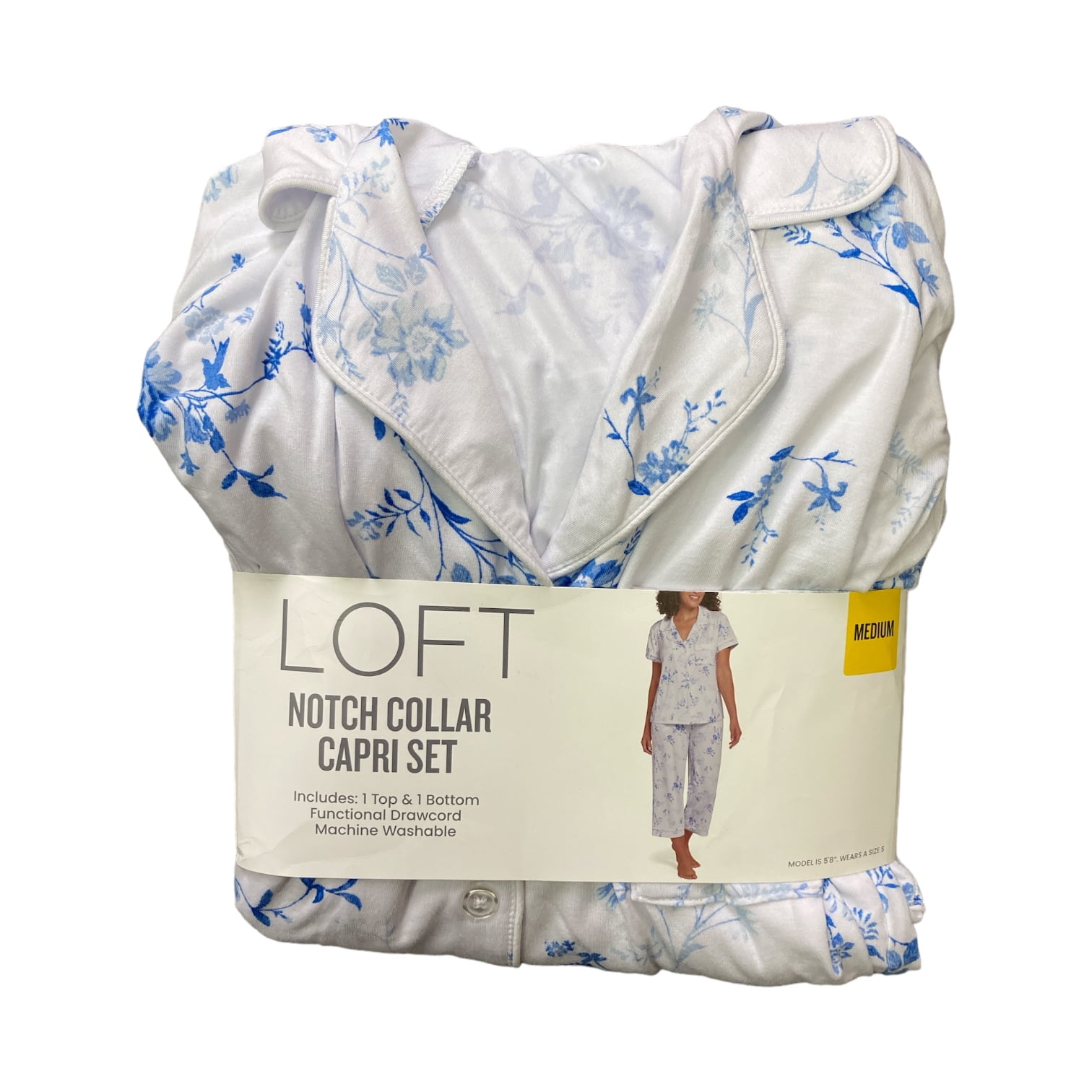Loft Women s Notch Collar Short Sleeve and Drawcord Sleep Capri Pant Set Walmart