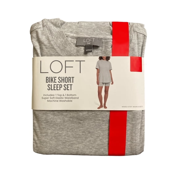 Loft Women's Soft Short Sleeve Top & Bike Short Sleep Set (Grey, S)