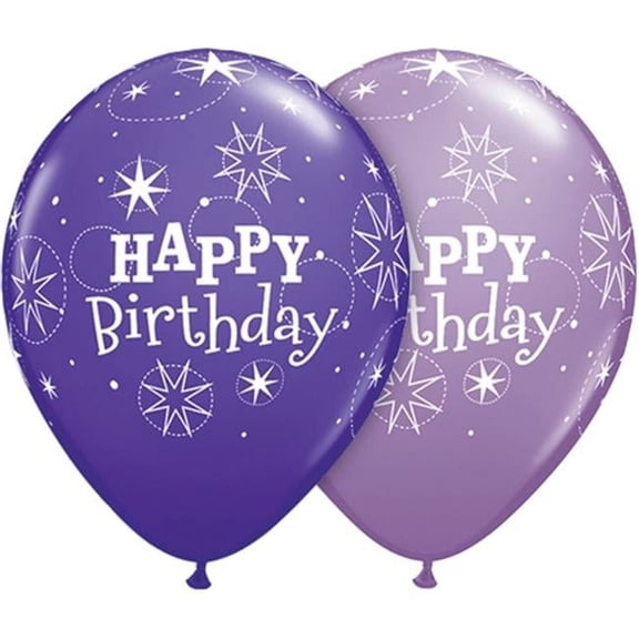 Loftus International  11 in. Birthday Sparkle Purple Violet & Spring Lilac with White Ink Balloon - 50 per Bag