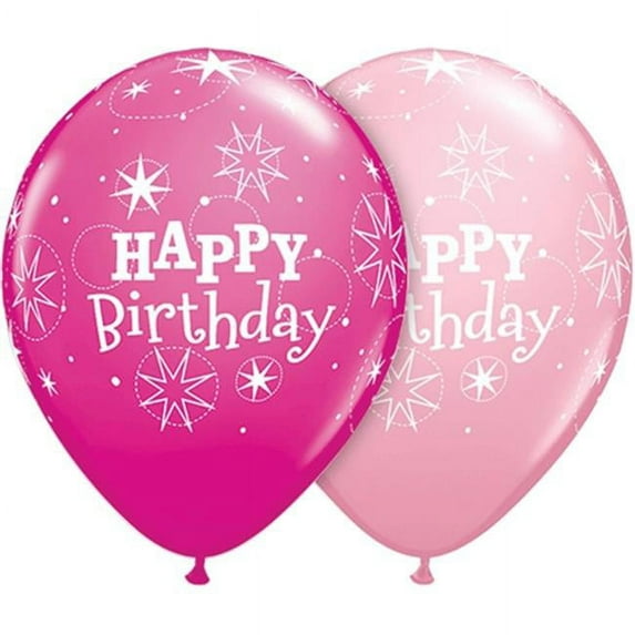 Loftus International Q4-1409 11 in. Birthday Sparkle Pink & Wild Berry with White Ink Balloon - 50 per Bag