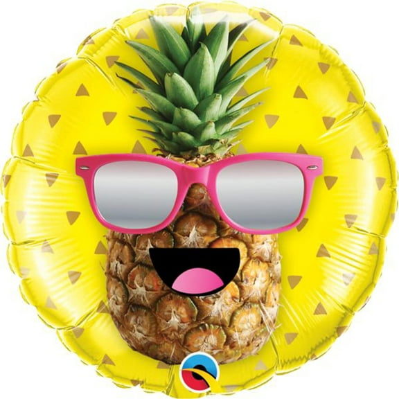 Qualatex Summer Fun Mr. Cool Pineapple Luau 18" Jr Shape Foil Balloon, Yellow Pink