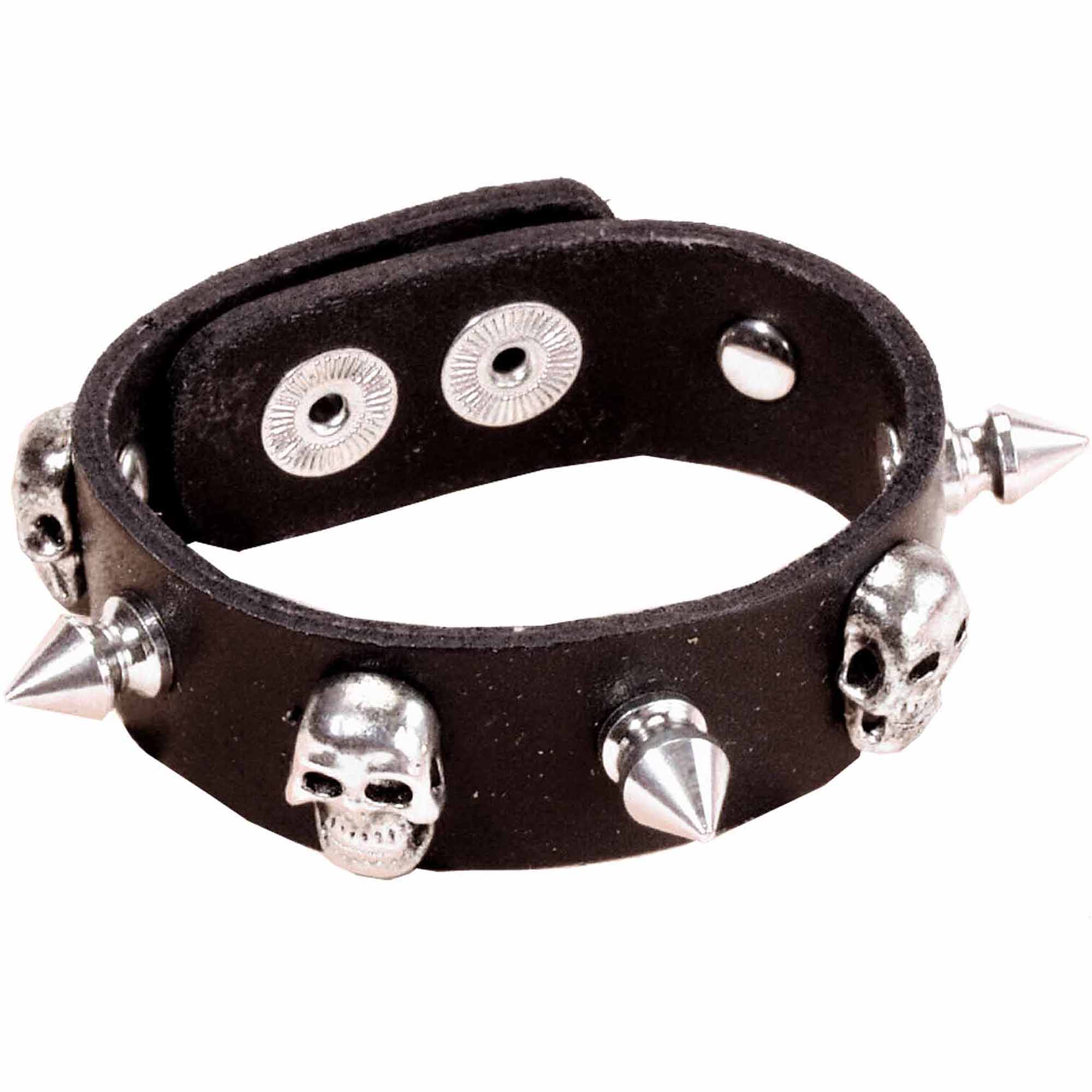Loftus Men Spike & Skulls Punk Leather Snap Bracelet, Black, One Size - image 1 of 1