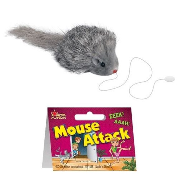 Joker Realistic Furry Fuzzy Fake Mouse on String 2.5" Prank, Grey
