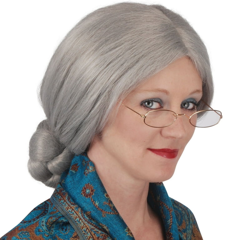 Granny Bun Wig Adult Grey Granny Bun Wig Adult Grey
