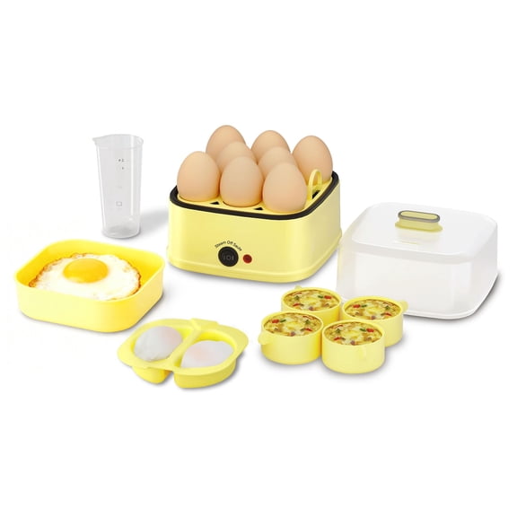 Loftychef 8-in-1 Electric Egg Cooker & Egg Bite Maker, Egg Steamer for Hard/Soft Boiled, Poached, Scrambled Eggs & Omelets, Auto Shut-Off, Dishwasher Safe, Compact for Kitchen & Office, Yellow Y101