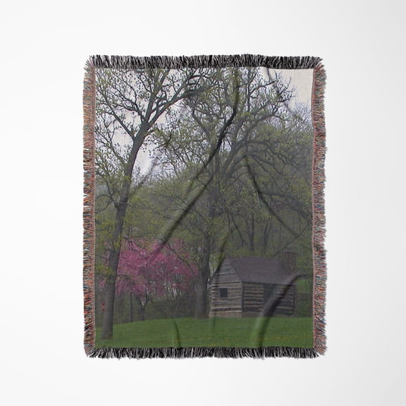 Log Cabin And Cherry Tree, Woven Blanket