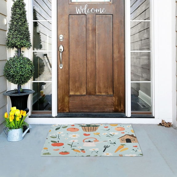 Log Cabin Apple Carrot Pattern Highly Absorbent Polyester Doormat Anti-slip Anti-fouling Indoor Outdoor Entrance Welcome Mat 3220in.