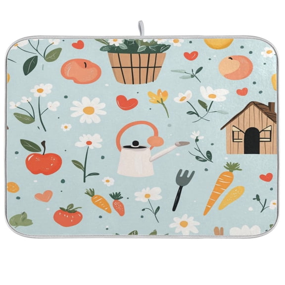 Log Cabin Apple Carrot Pattern Kitchen Drying Mat Heat Resistant Drainage with Non-Slip Rubber Backing Hides Stains Super Absorbent Easy to Clean 1824in