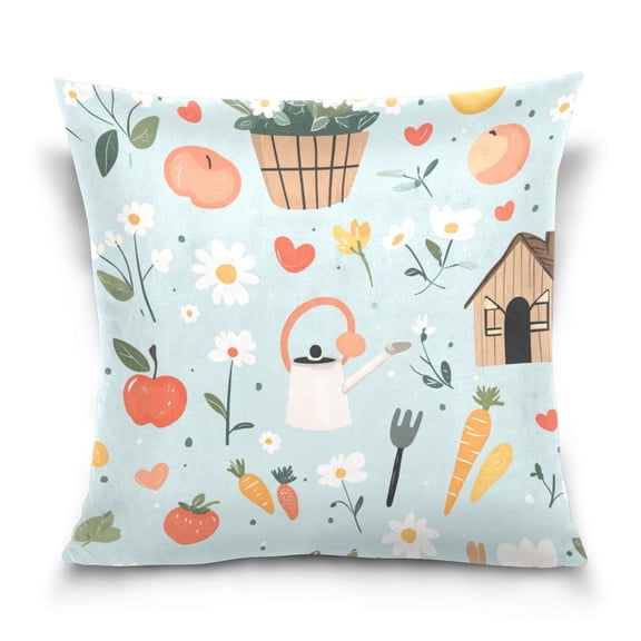 Log Cabin Apple Carrot Pattern Pillowcase Special Crystal Velvet Square One Side Beautifully Printed Breathable And Comfortable Multi-functional Pillow 16in