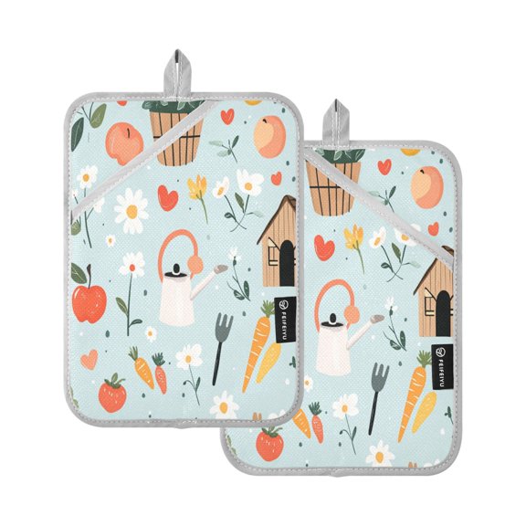 Log Cabin Apple Carrot Pattern Square Insulation Pads 2 Piece Heat Resistant 338 Degrees F Oven Mitts for Kitchen Table BBQ Microwave and Other Cooking Occasions