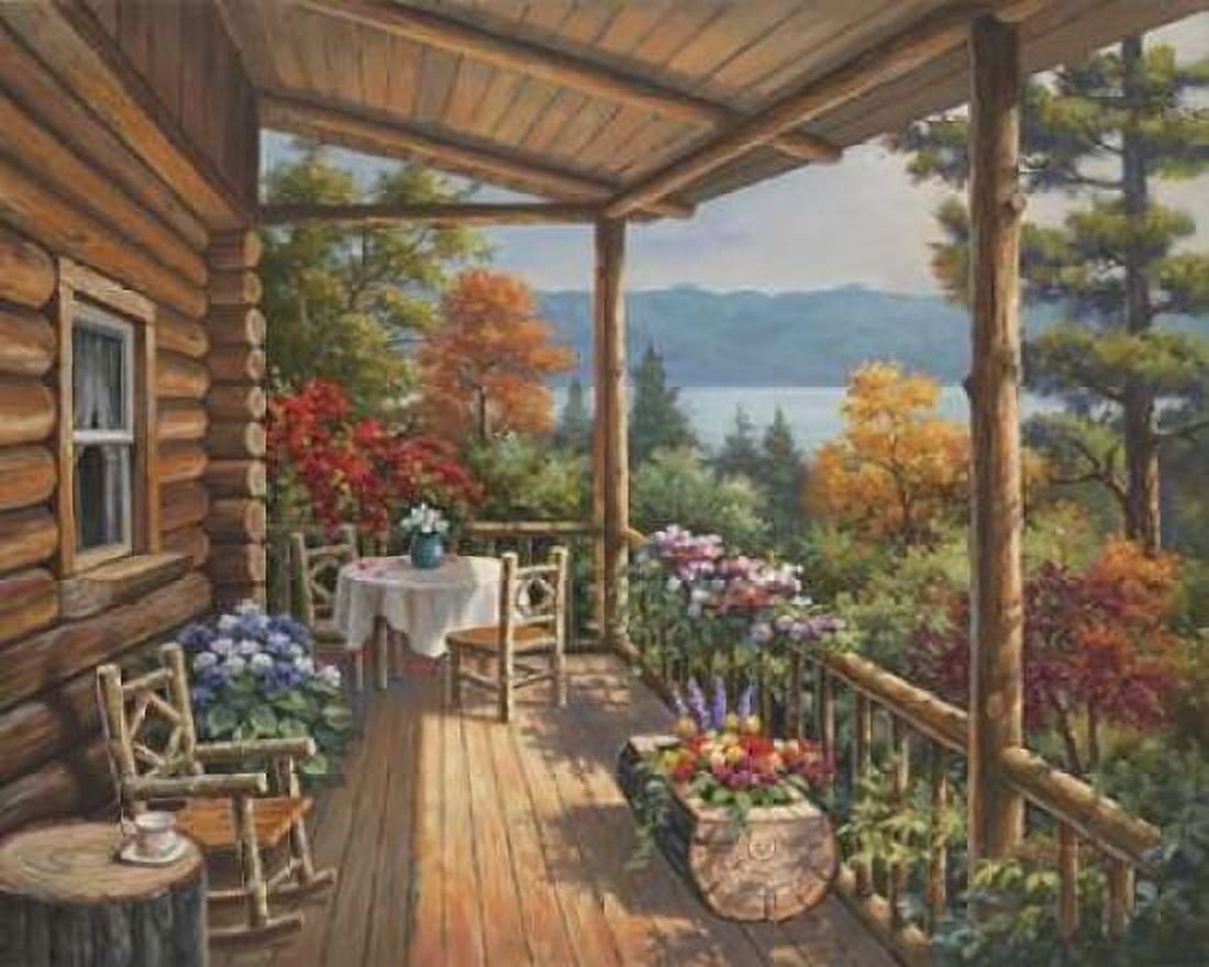 Log Cabin Covered Porch Canvas Art - Sung Kim (24 x 30)