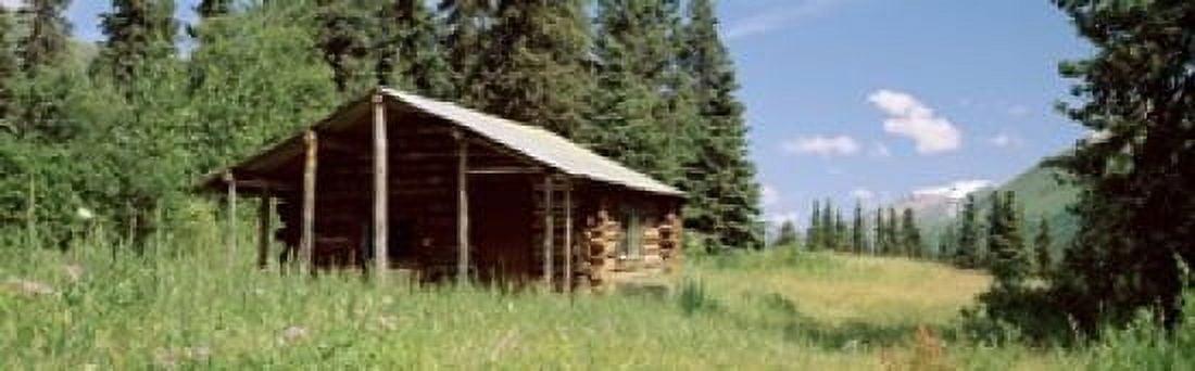 Log Cabin In A Field Kenai Peninsula Alaska USA Canvas Art - Panoramic Images (18 x 6)