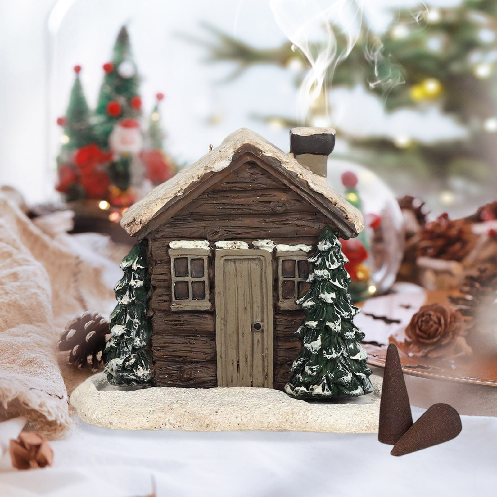 Log Cabin Incense Burner Christmas Style Good Detail Resin House