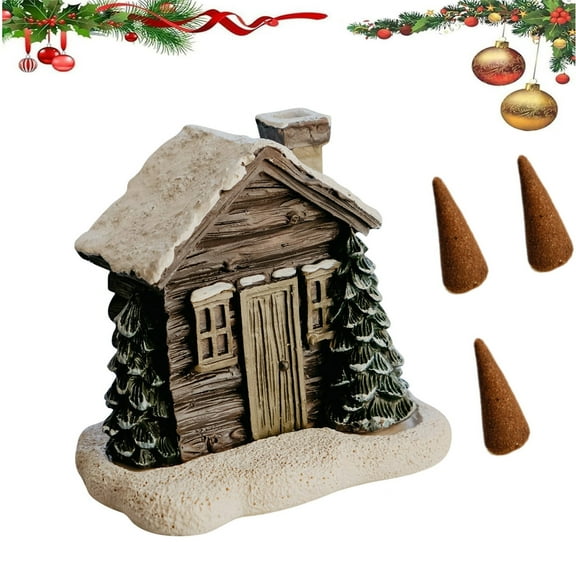 Log Cabin Incense Burner with Smoking Chimney, Log Cabin Snowy Winter Incense Cone Burner, Christmas Chimney Cottage Incenses Burners, Resin Home Incenses Cone Burners with Incensess Cones