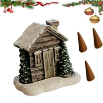 Log Cabin Incense Burner with Smoking Chimney, Log Cabin Snowy Winter Incense Cone Burner, Christmas Chimney Cottage Incenses Burners, Resin Home Incenses Cone Burners with Incensess Cones