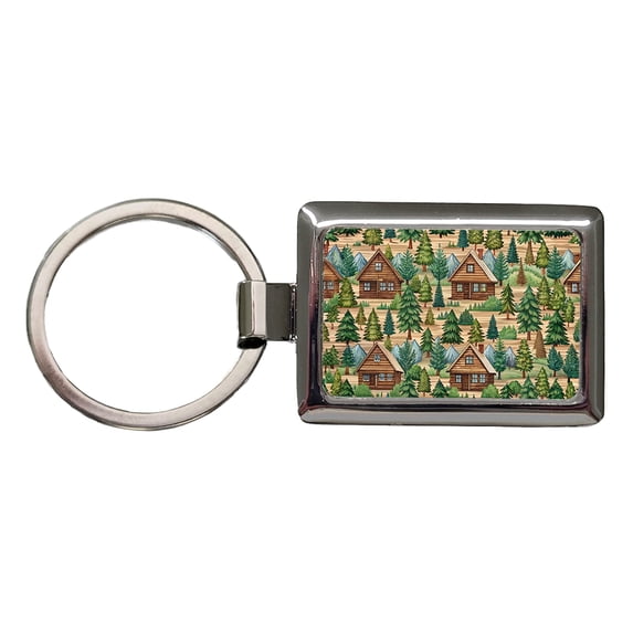 Log Cabin Pattern Metal Rectangle Keychain