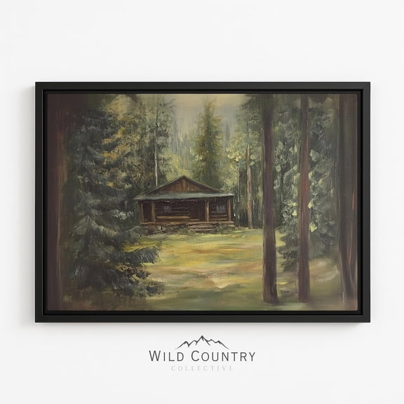 Log Cabin Pine Forest Woodland Summer Green Lake House Cottage Poster