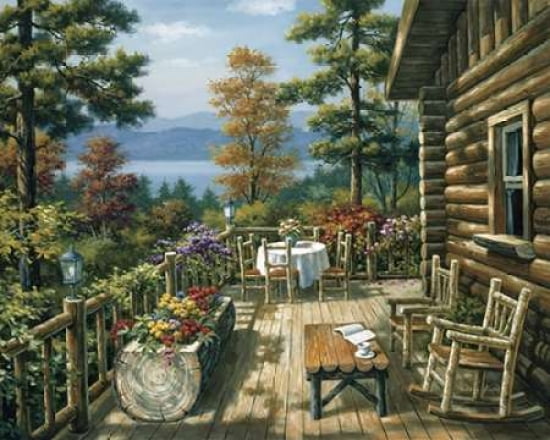 Log Cabin Porch Canvas Art - Sung Kim (24 x 30)