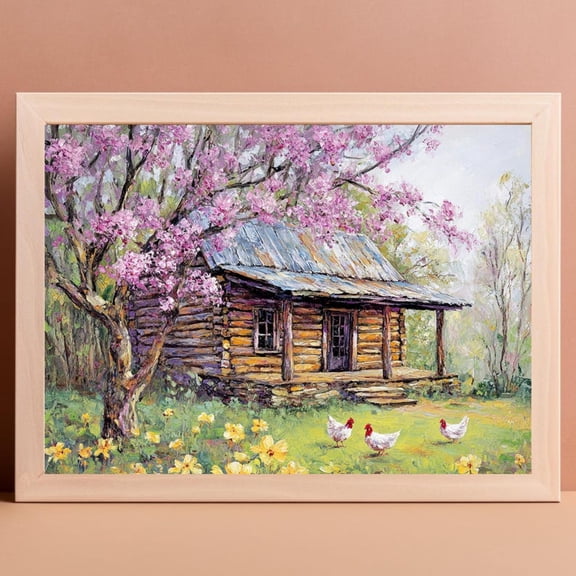 Log Cabin Spring Rustic Countryside Wall Art Unframed Paper Print