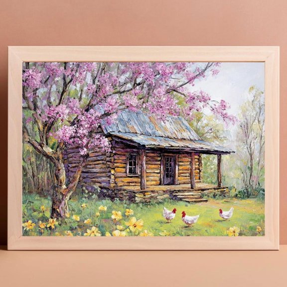 Log Cabin Spring Rustic Countryside Wall Art Unframed Paper Print