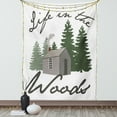 thumbnail image 1 of Log Cabin Tapestry, Image of a Rustic Lodge in a Forest with Life in the Woods Message, Wall Hanging for Bedroom Living Room Dorm Decor, 40W X 60L Inches, White Emerald Grey Teal, by Ambesonne, 1 of 5