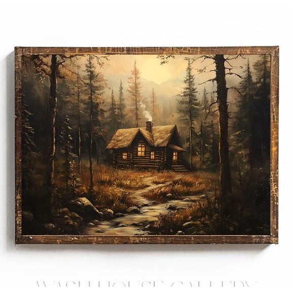 Log Cabin Wall Art Rustic Decor For Bathroom Alaska One Hundred Forty Four, Unframed Paper Print