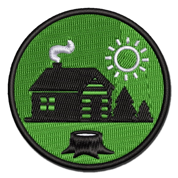 Log Cabin in the Woods Applique Multi-Color Embroidered Iron-On Patch - 3 Inch Medium