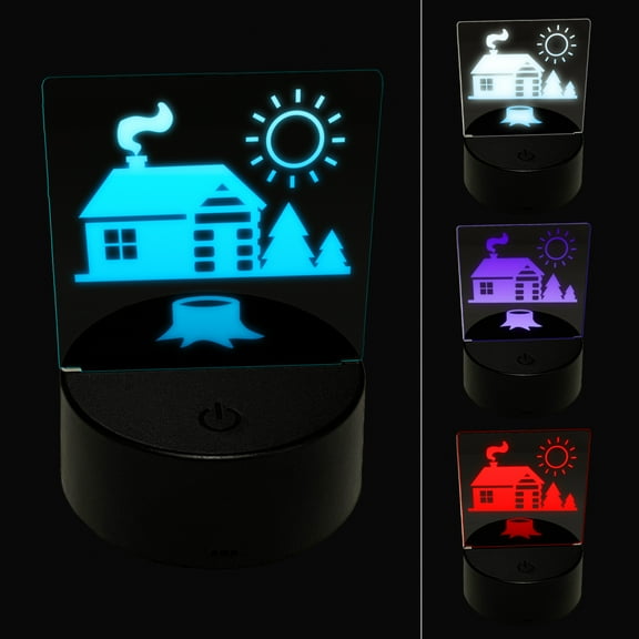 Log Cabin in the Woods LED Night Light Sign 3D Illusion Desk Nightstand Lamp