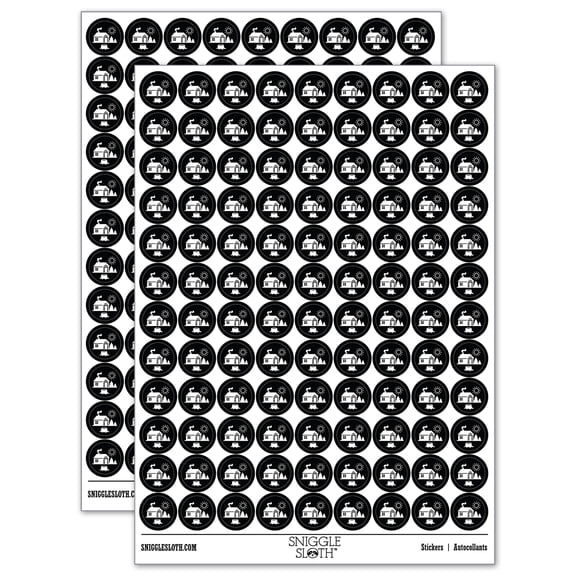 Log Cabin in the Woods Round Sticker Set - Black - Gloss Finish - 0.50" Size