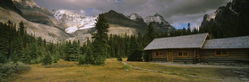 Log Cabins On A Mountainside Yoho National Park British Columbia Canada Canvas Art - Panoramic Images (36 x 12)