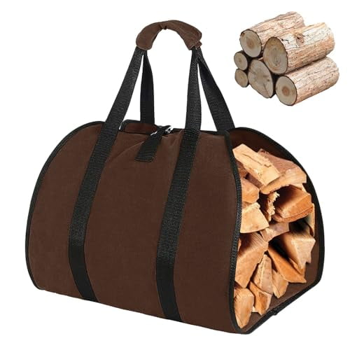 Log Carrier for Firewood,Canvas Log Carrier,Wood Bag,Portable Heavy-Duty,Brown