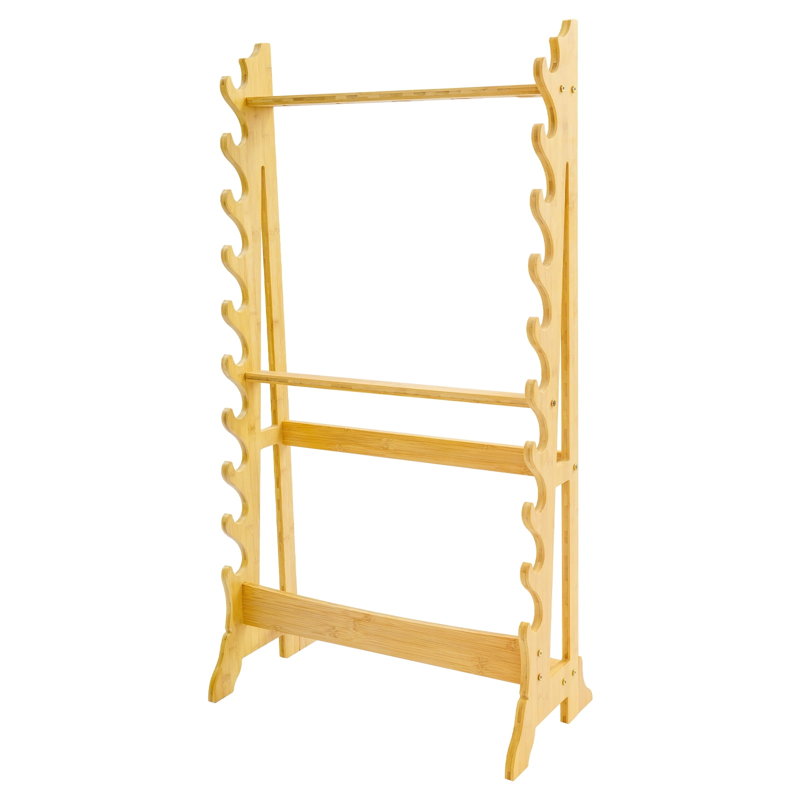 Log Color Katana Sword Stand,10 Tier Sword Display Floor Stand,5 Spear Holes Bamboo Samurai Katana Stand Holder,Sturdy Sword Rack Floor Stand | Martial Arts Anime Shelves Sword Hangers