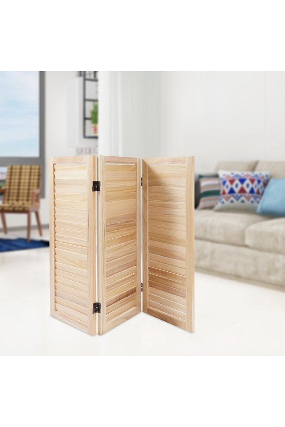 Log Color Paulownia Wood 35.4x31.9 Inch Triple Partition Screen Folding Partition Shutter Room Partition