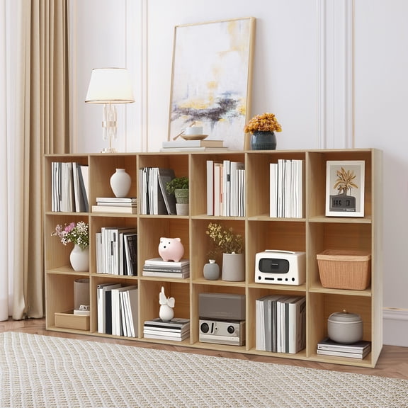 Log Color Solid Wood 30x90x180cm Deepened 18-Shelf Floor-To-Wall Multi-Functional Storage Rack