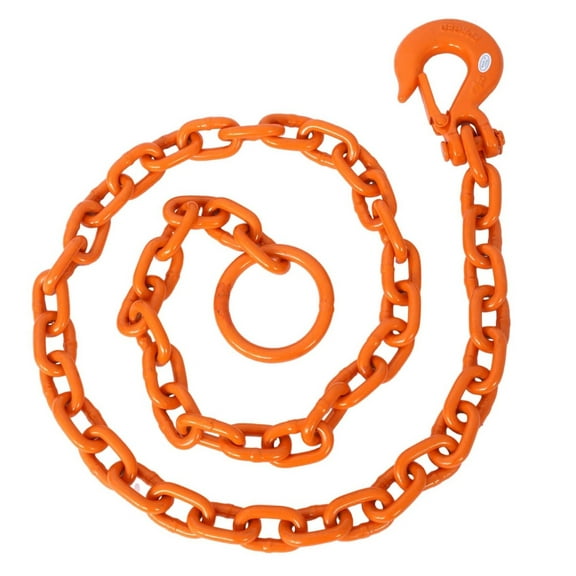 Log Grubber Tugger Chain 6ft 3/8" - Brush Grubber Chain with Spring Hook & 2" Ring - Heavy Duty ATV/Tractor Chain for Brush Removal & Small Tree Pulling