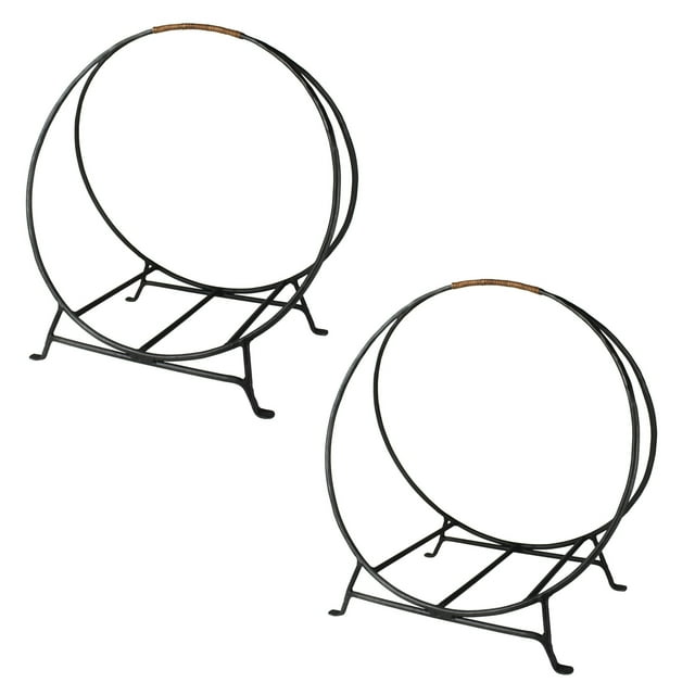 Log Holder with Sleek Metal Round Shape and Leather Grip, Black