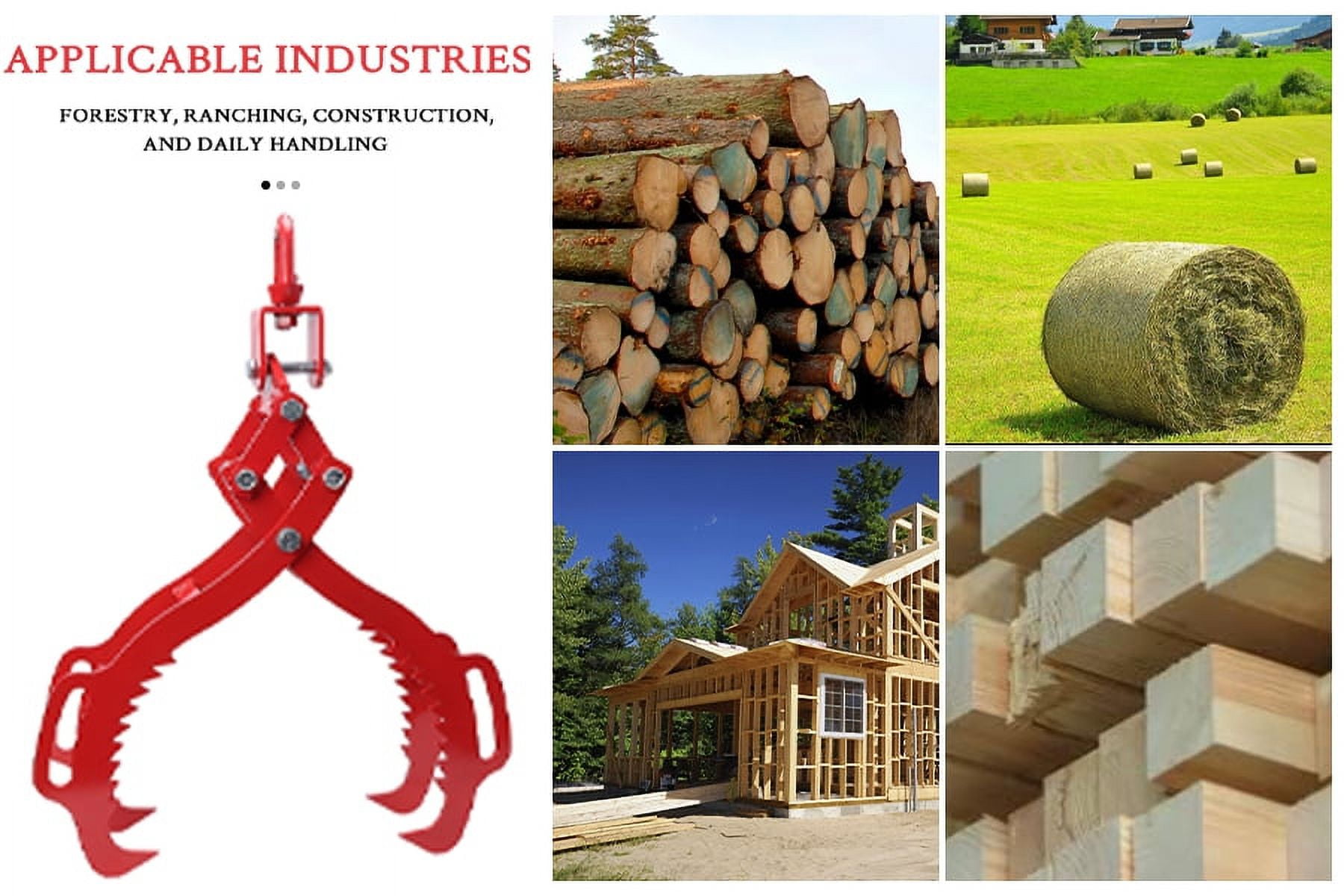 Log Lifting Tongs,Four Claw Timber Heavy Duty Solid Steel,Tractor Grapple,Wooden Tongs,Swivel