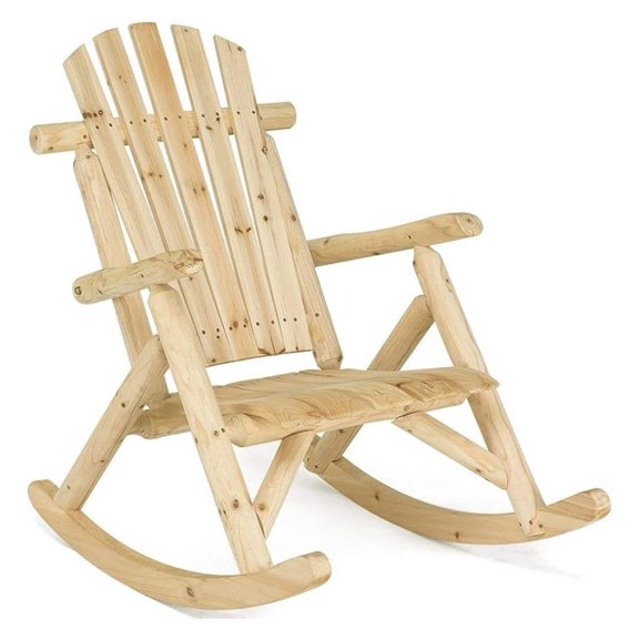 Log Rocking Chair Wood Porch Rocker Lounge Patio Deck Balcony Furniture Rustic Single Rocker Natural