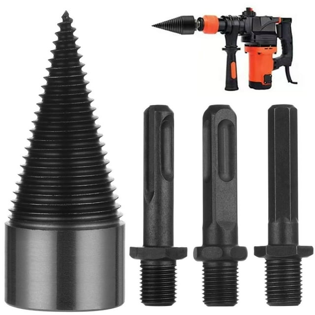 Log Splitter Bit with 3 Drill Handles, Screw Cone Drill Bit for Firewood Log Splitter, Heavy