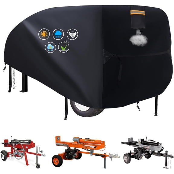 Log Splitter Cover Waterproof 840D for15-45 Ton Gas Wood Splitter Protector | 840D Tear-Resistant, Seam-Sealed Waterproof, Windproof Buckles & Drawstring, Anti-Rust Vents, Fits 83"x45"x39"
