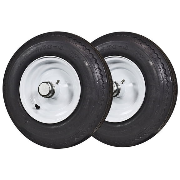 Log Splitter Wheel 4.80X8 GlobalTrax Tire LRC on White Integral Wheel with 1 Inch Bearings - 2 Pack