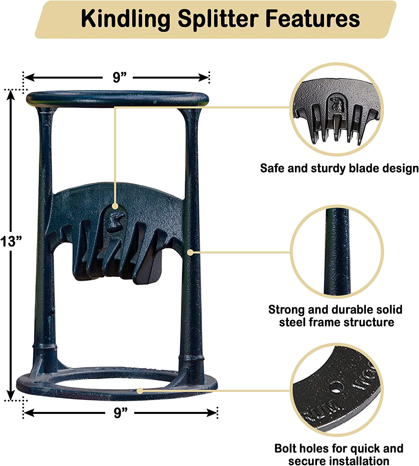 Log Splitter With Hammer, Cast Iron Wood Splitter, Durable Wedge Kindling Cutter, Kindling